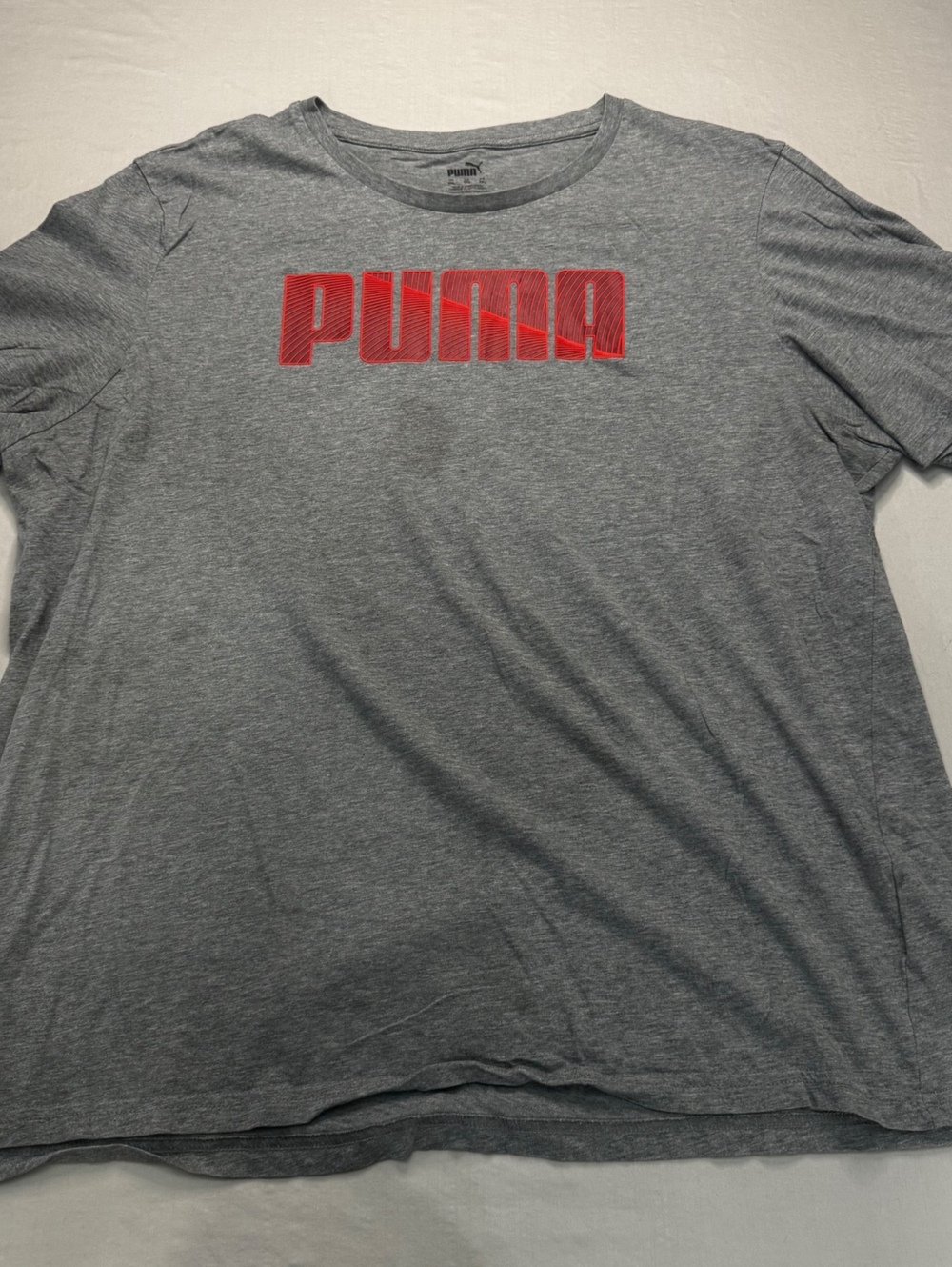 Puma Men’s XL Gray Graphic T Shirt Red Logo Athletic Sportcore Y2K